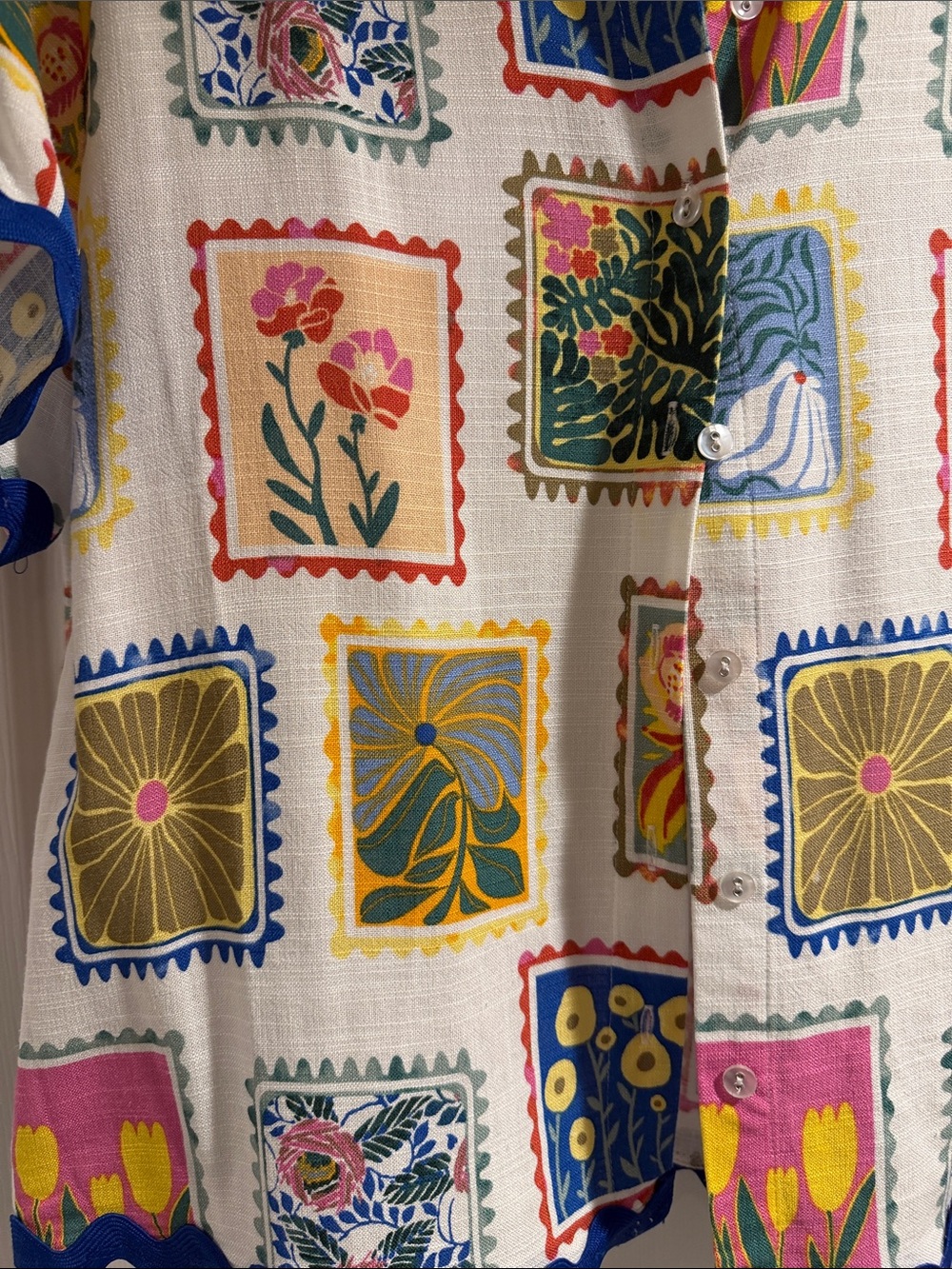 Jane And Delancet Vintage-Inspired Floral Stamp Print Button-Up Top - Multicolor - Picture 2 of 5
